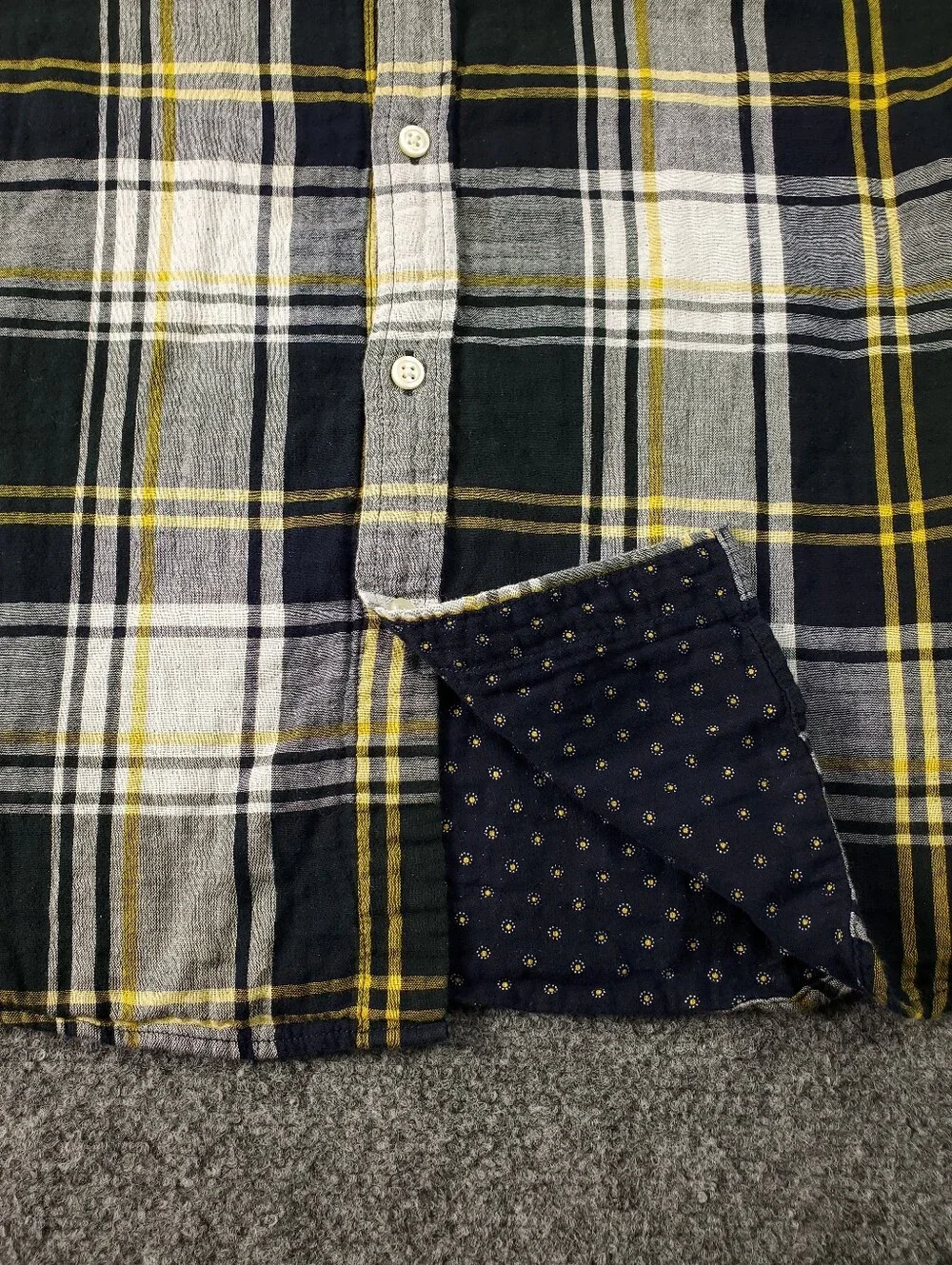 Banana Republic Untucked Slim Fit Shirt Large Double Faced Flip Up Yellow Plaid